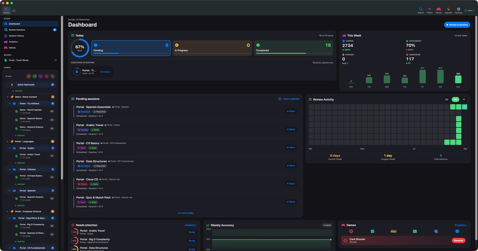 InkDeck on Mac — home with Dashboard and organised folders.