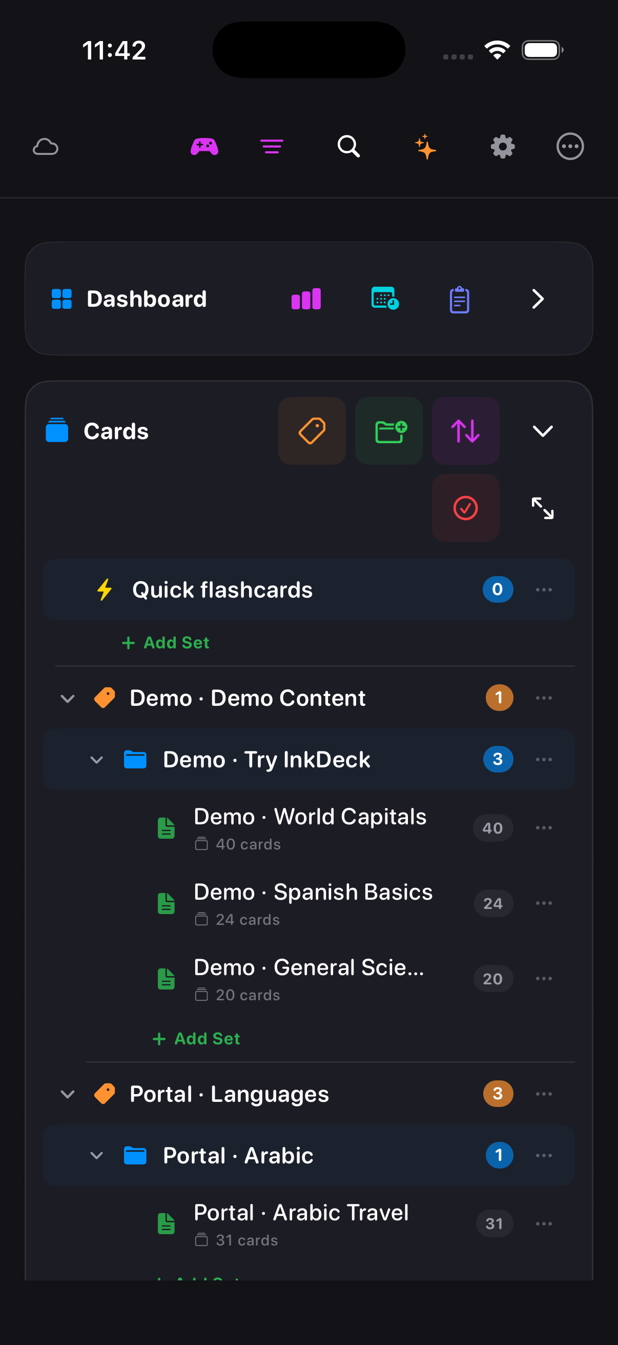 InkDeck on iPhone over iPad — organised decks on phone, handwriting canvas on tablet.